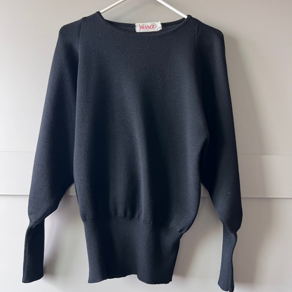BLANCE Black Long Sleeve Knit Sweater Dolman Style Ribbed Cuffs Hem‎ Women Small